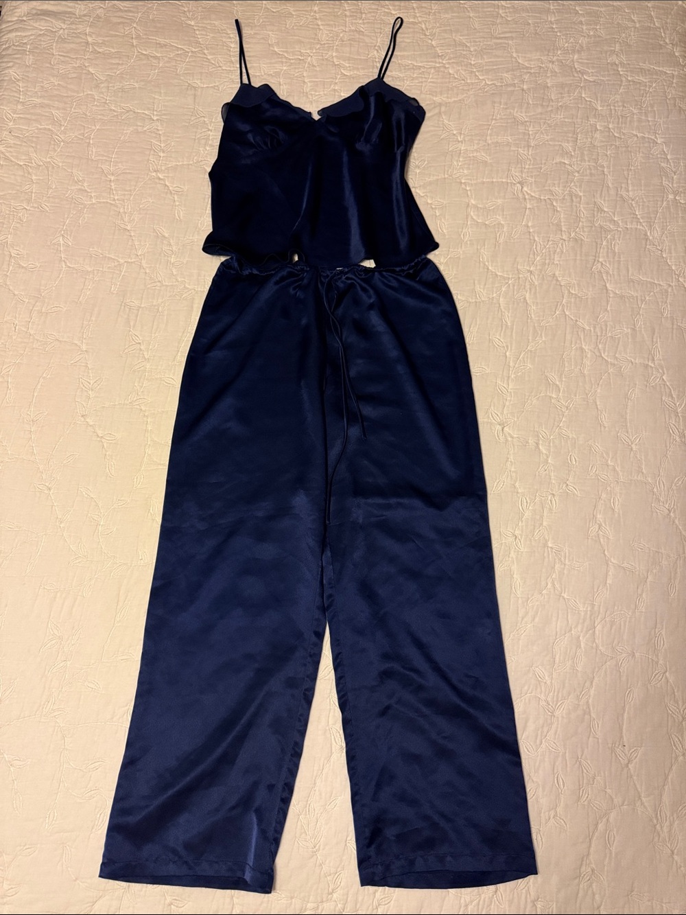Gilligan & O'Malley Navy Satin Camisole and Wide-Leg Pajama Set